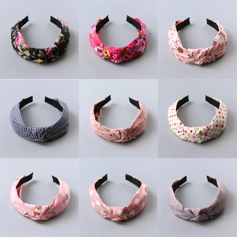 New Fashion Girls Cute Cartoon Dot Flower Smile Face Cloth Headband Kids Birthday Gifts Hairbands Hair Bands Hair Accessories