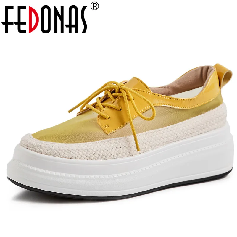Женские туфли на плоской подошве FEDONAS весенние из лакированной кожи платформе с