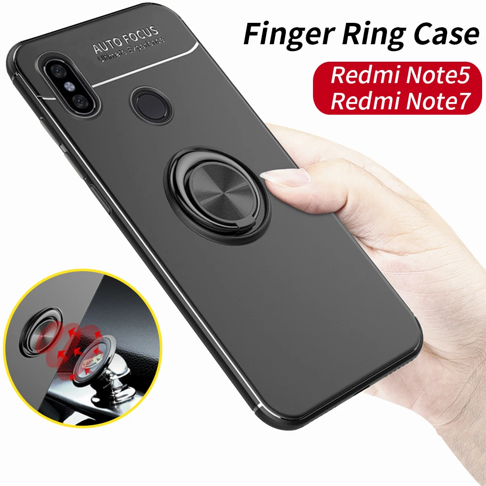 Автомобильный чехол-подставка с кольцом на палец для Redmi Note 7 силиконовый чехол