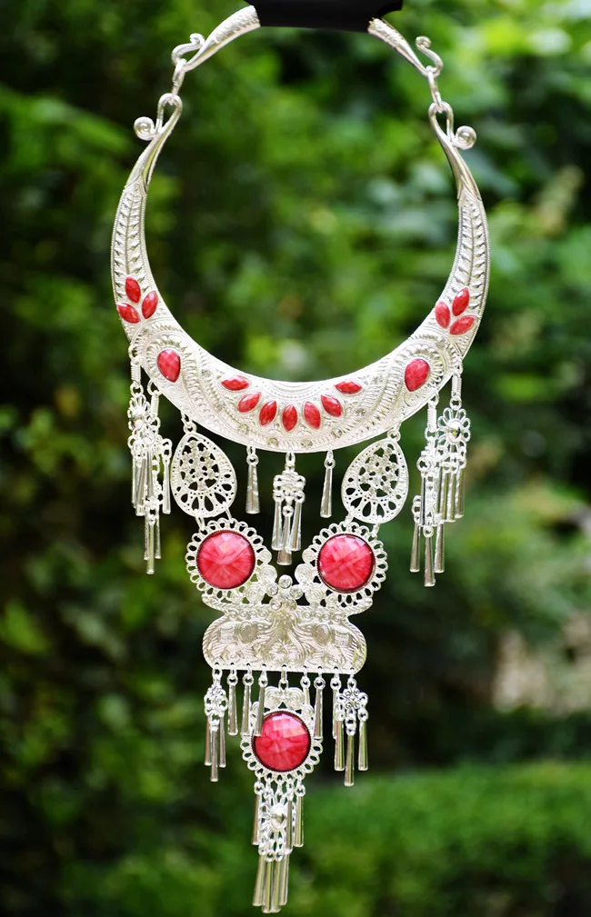 Многоцветные камни Этническая мода винтажный свитер с вышивкой ожерелье