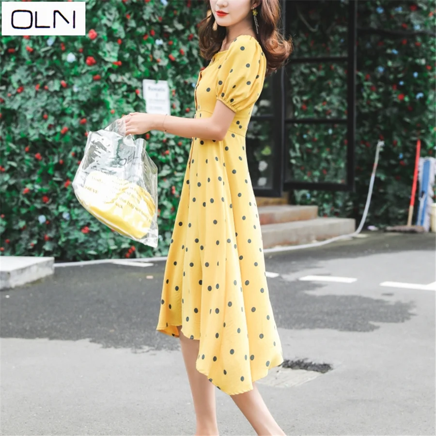 OLN/весенне летнее платье во французском стиле в ретро с надписью tea break Hepburn wind для