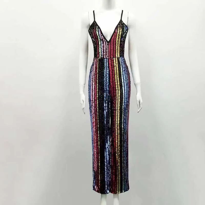 Новые комбинезоны цветной слинг Sequin v-образным вырезом модные сексуальные знаменитости обтягивающее боди(H2758