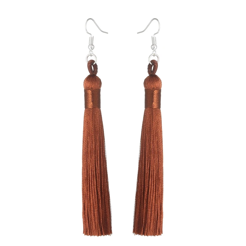 LOVBEAFAS Boho Висячие женские серьги с длинной бахромой висячие серьги шелковая ткань веревка обертывание этнические винтажные модные ювелирные изделия - Окраска металла: Brown