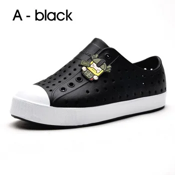 A-black Новая летняя стильная детская пляжная обувь дышащие Вьетнамки с отверстиями Нескользящие сандалии дети сажают наружные кроссовки для девочек и мальчиков - Цвет: A-black