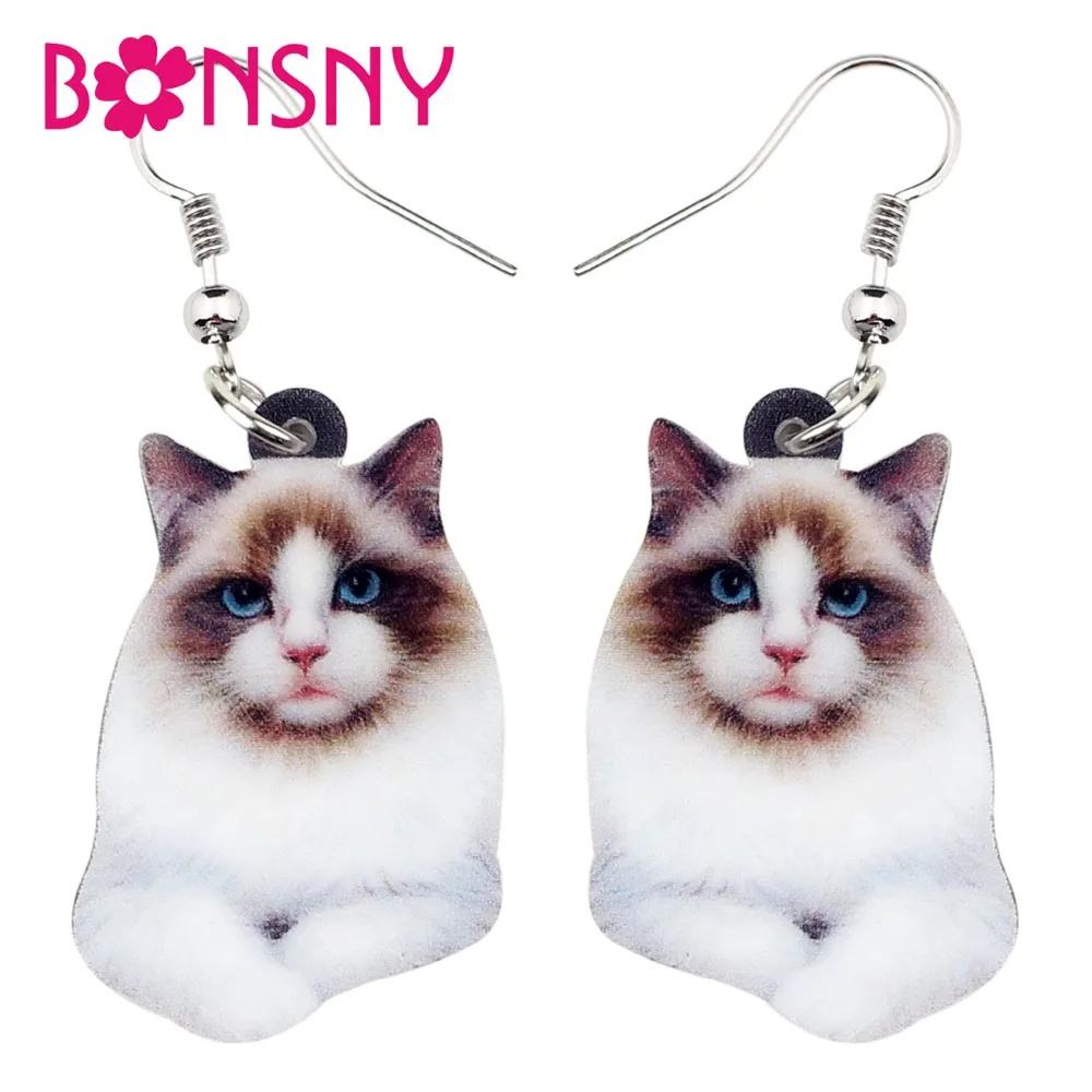 

Bonsny Acrylic Elegant Siamese Cat Earrings Big Long Dangle Drop Novelty Animal Jewelry For Women Girls Teens Gift Accessory Pet