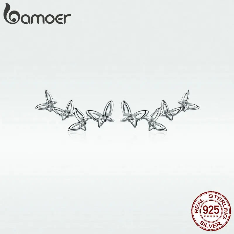 BAMOER GAE056 высокое качество 925 пробы серебро простой Танцы бабочка серьги со