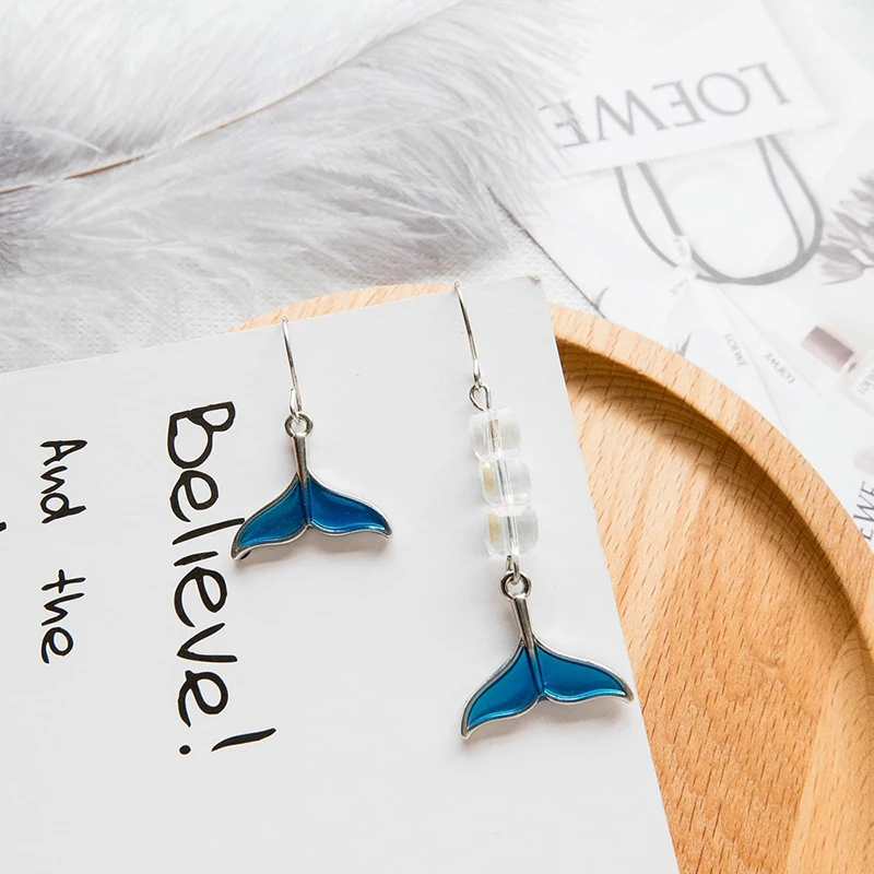 Геометрические серьги синего цвета в форме рыбьего хвоста, асимметричные, длинные, женские аксессуары, модные ювелирные изделия SY5129.