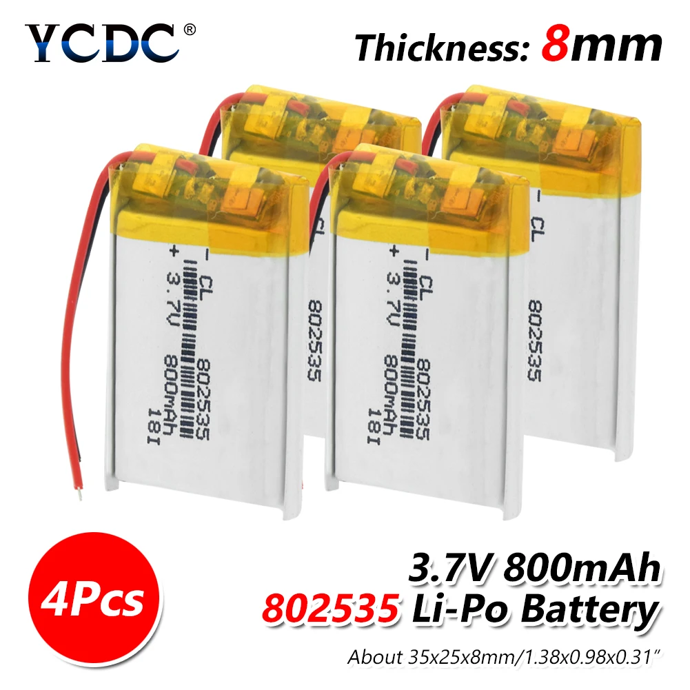 4 Pcs Перезаряжаемый аккумулятор 3,7 в 800 мАч 802535 литий-ионный Литий-полимерный аккумулятор для gps MP3 MP4 светодиодный светильник PDA DIY - Цвет: 4 Pcs