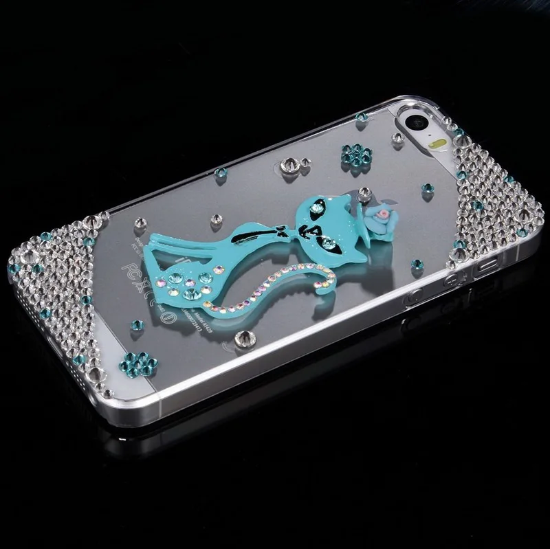 Синий Кот Ясно Bling Горный Хрусталь Кристалл Алмаза Телефон Дело Чехол для iPhone 5