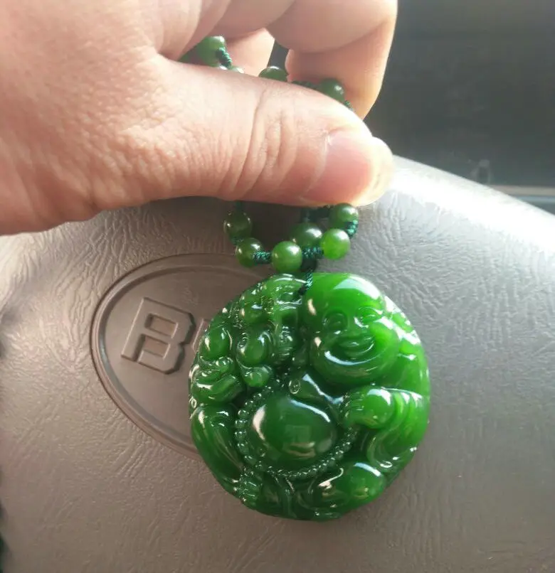 Новинка 2020 подвеска в виде зеленых яд 3D ручной работы с резным смехом Maitreya Buddha