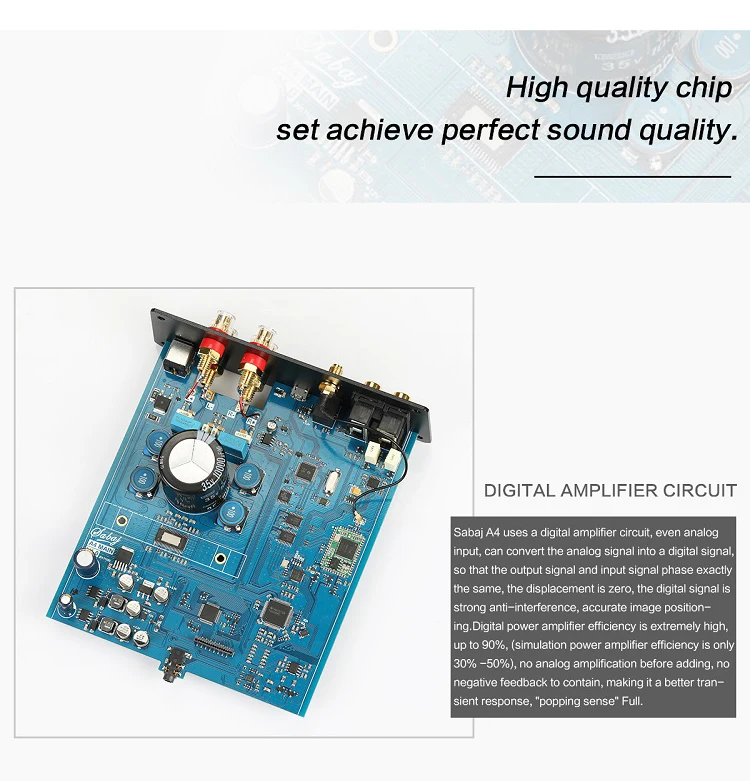 Sabaj A4 HIFI аудио стерео Bluetooth цифровой усилитель 80Wx2 BT 4,2 Класс D Apt-X, Bluetooth, USB, коаксиальный, аналоговый, оптический входы