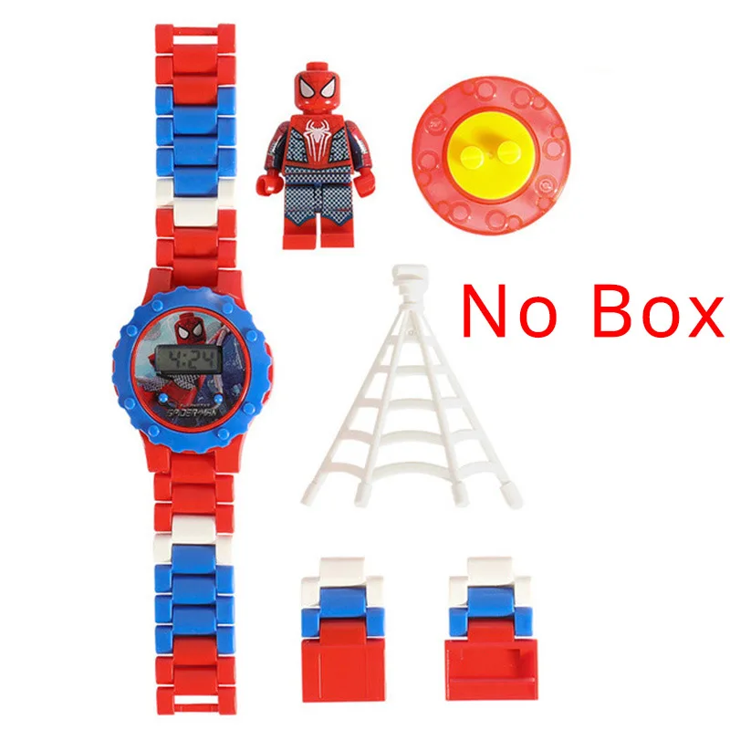 spiderman no box JOYROX строительные блоки Человек-паук Эльза детские часы вращающийся циферблат мультфильм детские часы для мальчиков девочек студентов DIY детские часы Reloj - Цвет: spiderman no box