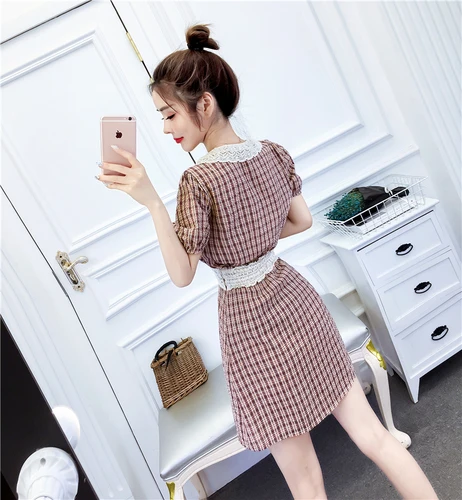 Корейский шикарный короткий клетчатый комплект из двух предметов повседневная