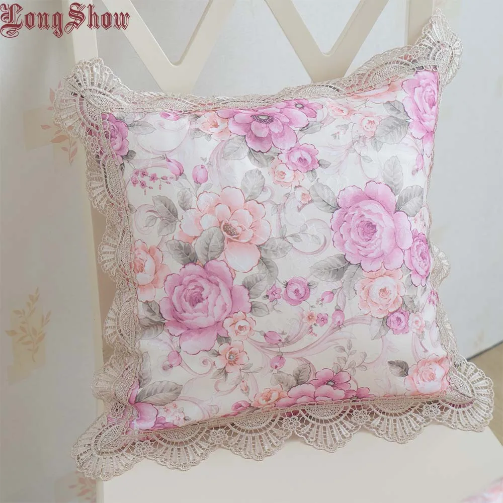 LongShow, Новое поступление, мягкий, плюшевый, жаккардовый, 45x45 см, квадратный чехол для подушки, наволочка с элегантной кружевной отделкой - Цвет: 0709