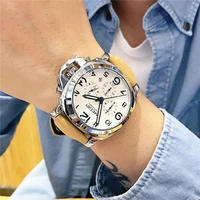 megir new watch men top famous brand luxury quartz watches male clock genuine leather men water proof wrist watches