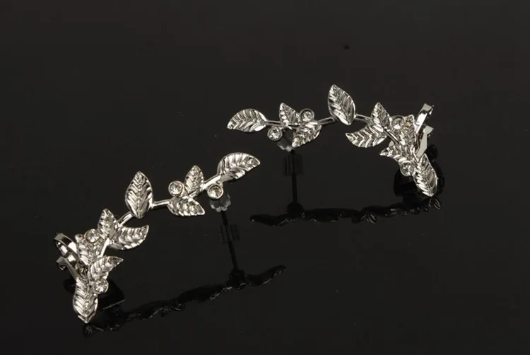 Silver-left Простые джокер серьги из сплава со стразами для женщин клипсы для ушей золотые серьги листья серьги каффы ювелирные изделия вечерние свадебные 1 шт - Окраска металла: Silver-left