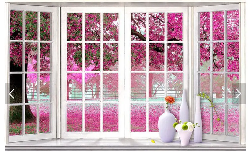 Пользовательские фото обои 3d TV фрески вишневые деревья французское окно 3 d фон