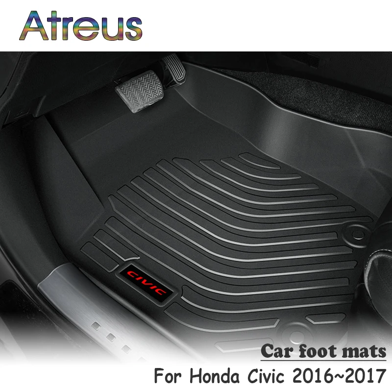 Atreus 1 компл. TPE автомобильный напольный коврик для ног для Honda Civic автомобиль-стильный значок лайнер Аксессуары Анти-скольжения водонепроницаемый ковер