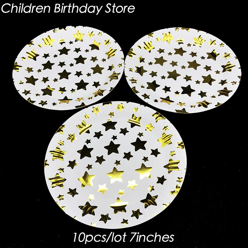 

10pcs/lot Gold foil Stars disposable plates Stars theme birthday party decorations Gold stars Paper Plates