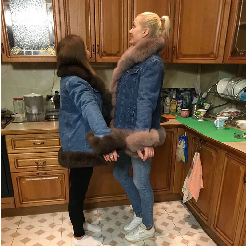 FURSARCAR 2021 Fashion Women Parka Fur Coat Winter Real Fur jacket Thick Warm Rabbit Lining Natrual Fox Fur Collar Parkas