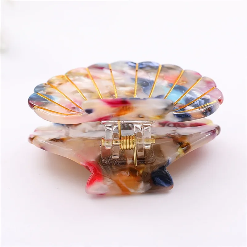 Pinksee New Trendy Elegant Sea Shell Hair Claws for Women Girls Creative Acetate Floral Print Clip Ponytail Hairpins | Украшения и