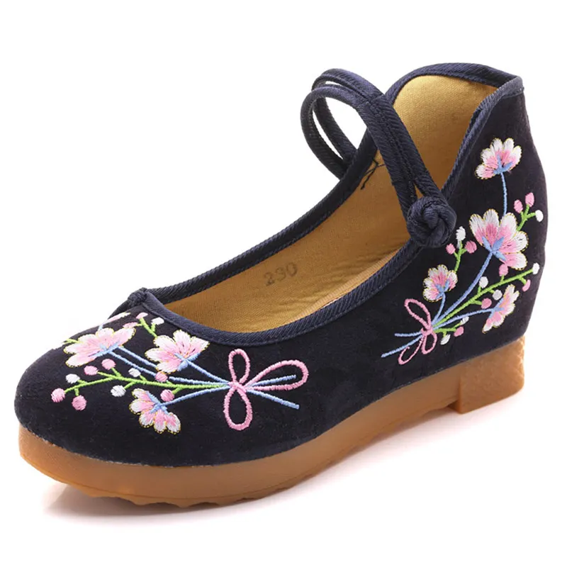 Veowalk New Women Cotton Fabric Embroidered Flat Platform Ankle Strap Thick Bottom Ladies Soft Comfortable Embroidery Shoes | Обувь