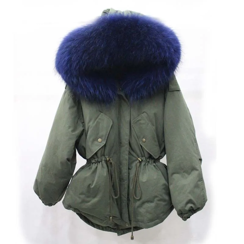 2018 парка для женщин Зимняя армейская зеленая белая куртка на утином пуху большая