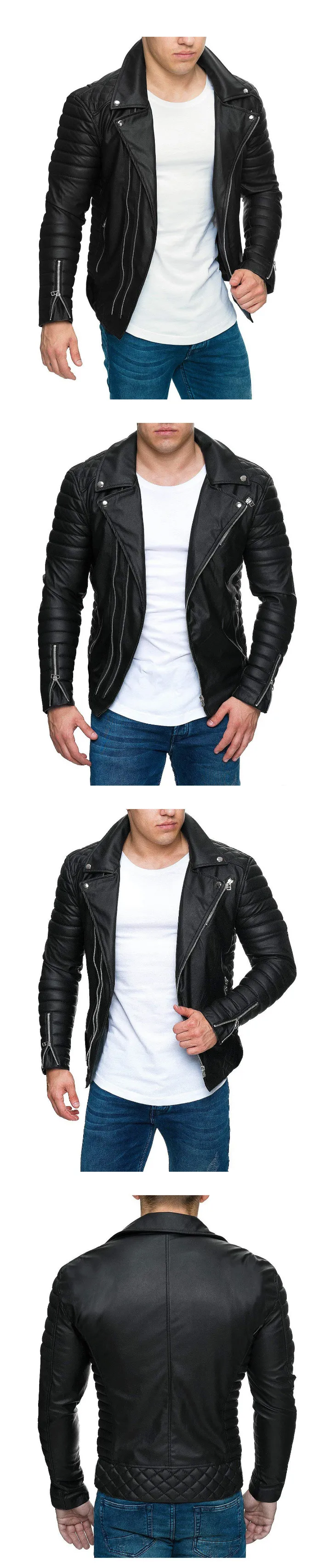 Кожаная куртка мужской Повседневное молнии мотоциклетная кожаная куртка Для мужчин Панк пиджаки Красивый черный Байкерская куртка Для мужчин M-3XL