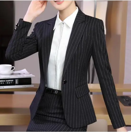 

Winter fashion women stripe pant suit formal Business long sleeve slim blazer and trousers office ladies plus size work wear