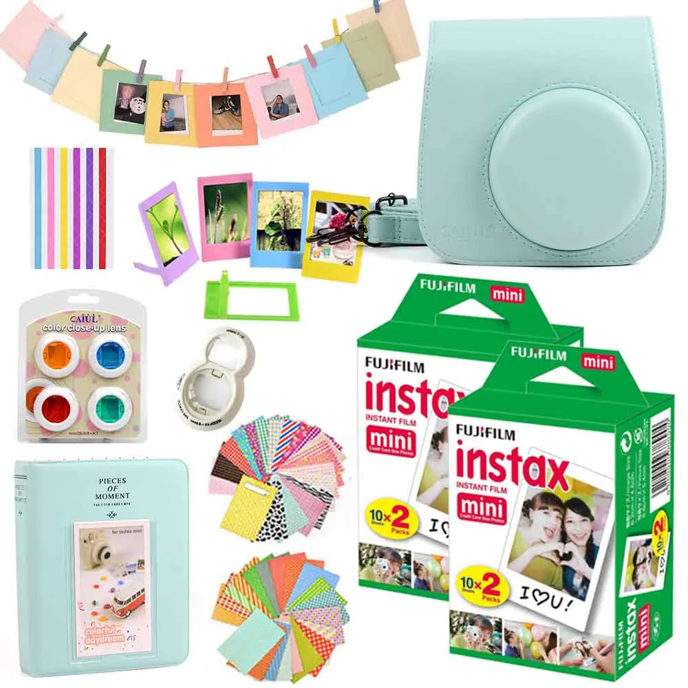 Ice Blue Set Fujifilm Instax Mini films 40 шт.+ Instax Mini 8 Instax Mini 9 мгновенная фотокамера из искусственной кожи чехол сумка чехол+ набор аксессуаров - Цвет: Ice Blue Set