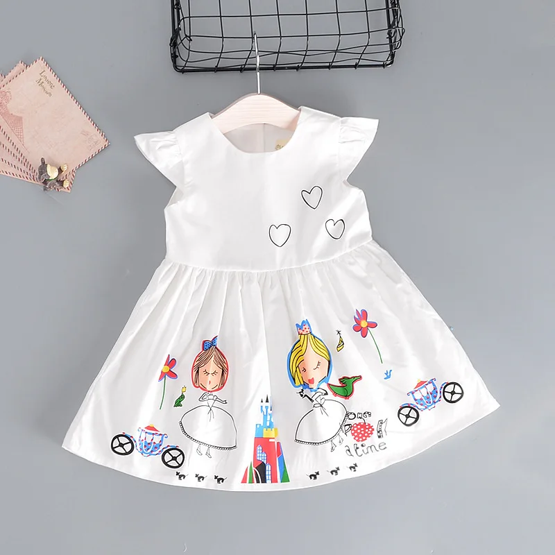 Платье для маленьких девочек летние платья из чистого хлопка с летящими рукавами