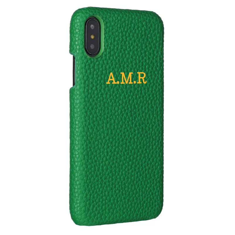 Gold-Green Leather Персонализация на заказ галька зерна кожа Золото Серебро первоначальное имя для iPhone 11 Pro X XR XS Max 6S 7 7Plus 8 8Plus чехол для телефона - Цвет: Gold-Green Leather