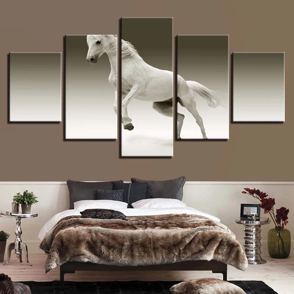 Wall Art рамка декор живопись на холсте 5 шт. Животных Белая лошадь бег фотографии