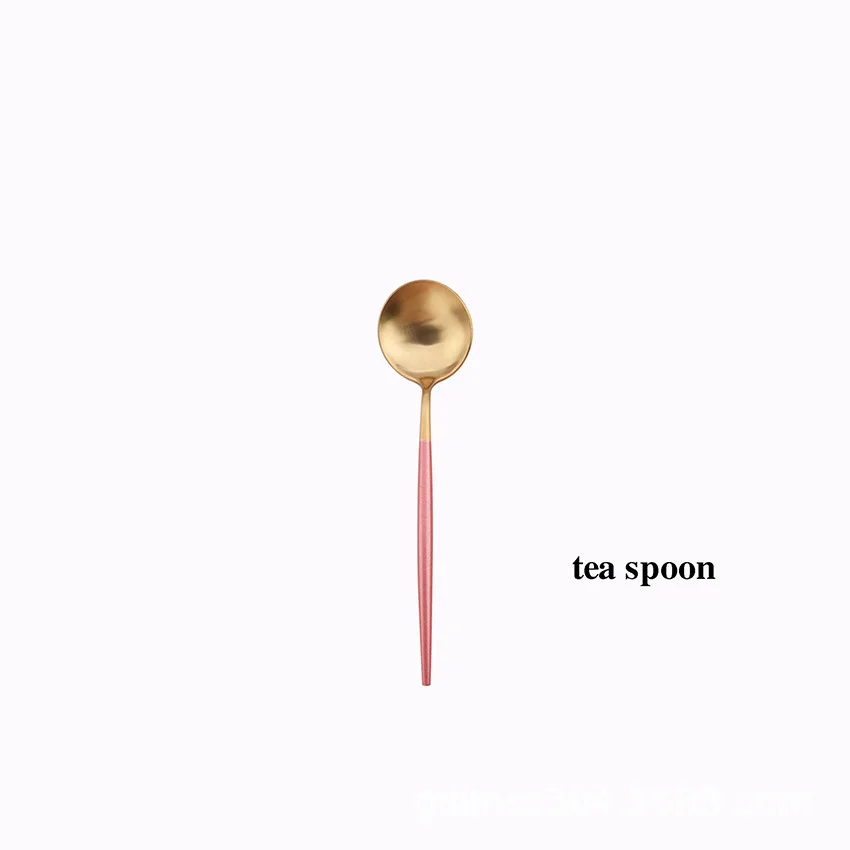 Teaspoon Сращивание розового золота из нержавеющей стали набор посуды столовые приборы западные столовые приборы столовая вилка ножи для масла набор ложек Прямая - Цвет: Teaspoon