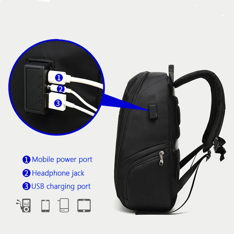 Мужской водонепроницаемый рюкзак из ткани Оксфорд с защитой от кражи USB-портом