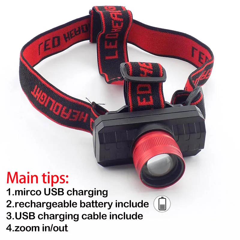 USB Перезаряжаемый налобный фонарь Q5 лампа с увеличением высокомощсветильник
