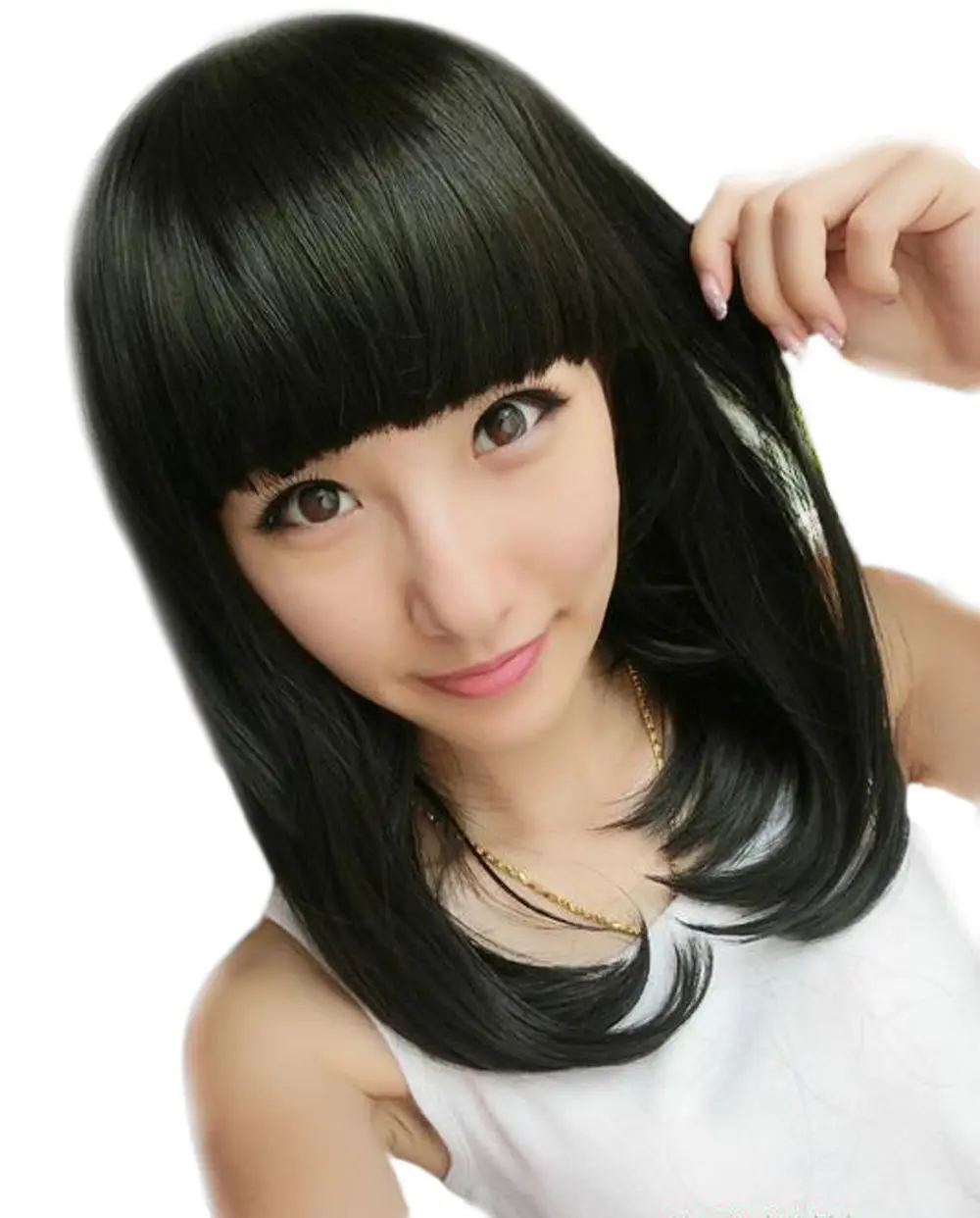 peruca hair queen Black BOBO Long Straight Hair Costume Dress Full Bangs Wig**hot sale Heat-resistant grace Mother party women b |