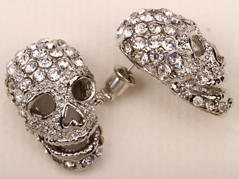 Серьги-штифты Skull skeleton для женщин, мотоциклистов, панк-рок-христианской бижутерии EM33 оптом, с доставкой оттенки золота, серебра и черного.