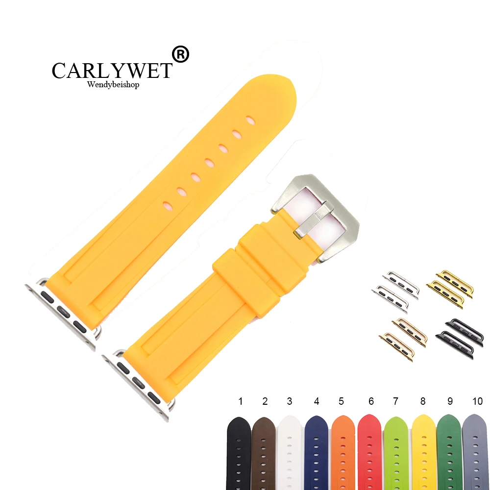 

CARLYWET Fashion 38 40 42 44mm Yellow Brown Silicone Rubber Replacement Wrist Watchband Strap Loops For Iwatch Series 4/3/2/1