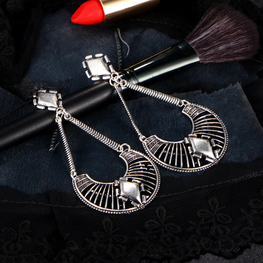 IF ME Retro Tibet Sector Hollow out Silver Color Drop Earrings for Women Antique Dangles Brincos Jewelry Female | Украшения и