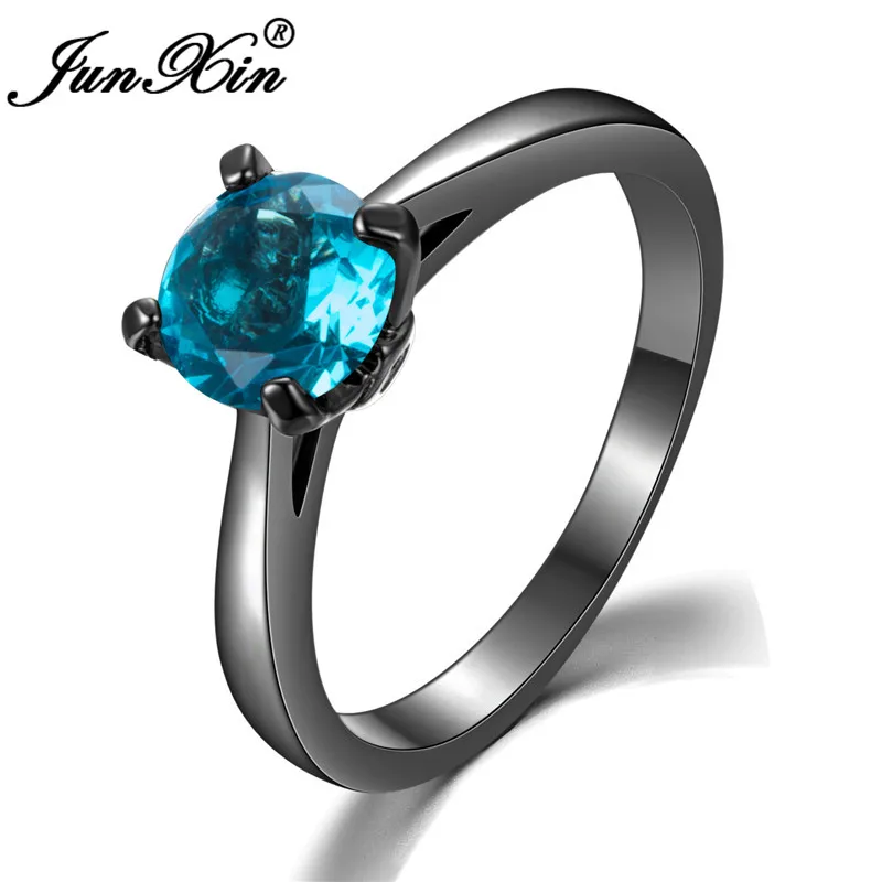 Lake Blue Ring ROXI разноцветные циркоовые круглые тонкие кольца для женский, Черный золотое покрытие красный синего, белого, розового цвета камня обручальные кольца минималистский ювелирные изделия - Цвет основного камня: Lake Blue Ring