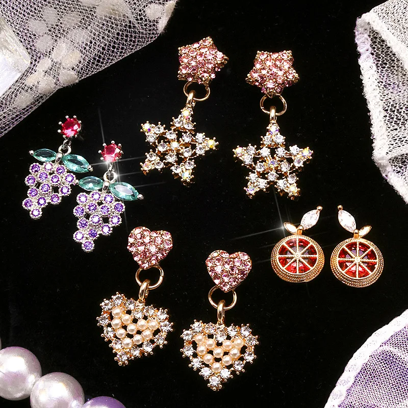 Topkeeping бренд Сверкающее милое Сердце Звезда виноград запонка с ананасом серьги