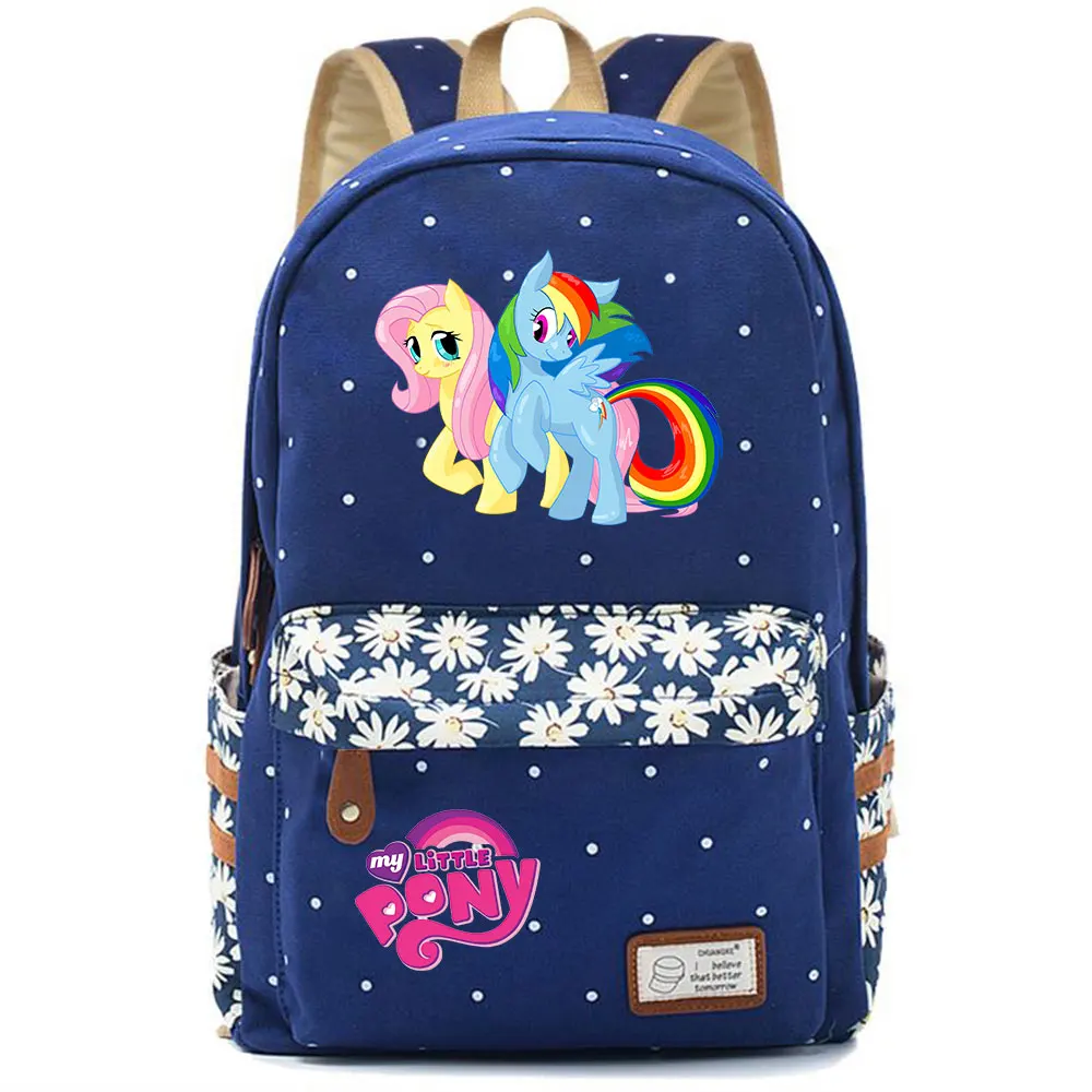 703CHK-26 Kawaii My Little Pony Rainbow Dash Pinkie Pie с цветами в горошек, школьная сумка для мальчиков и девочек, женский рюкзак, Подростковый холщовый женский рюкзак - Цвет: 703CHK-26