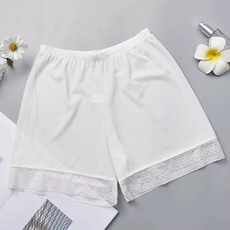 white SP& CITY новые кружевные безопасные Короткие штаны для женщин спандекс летние дышащие открытые брюки нижнее белье под юбку короткие колготки - Цвет: white
