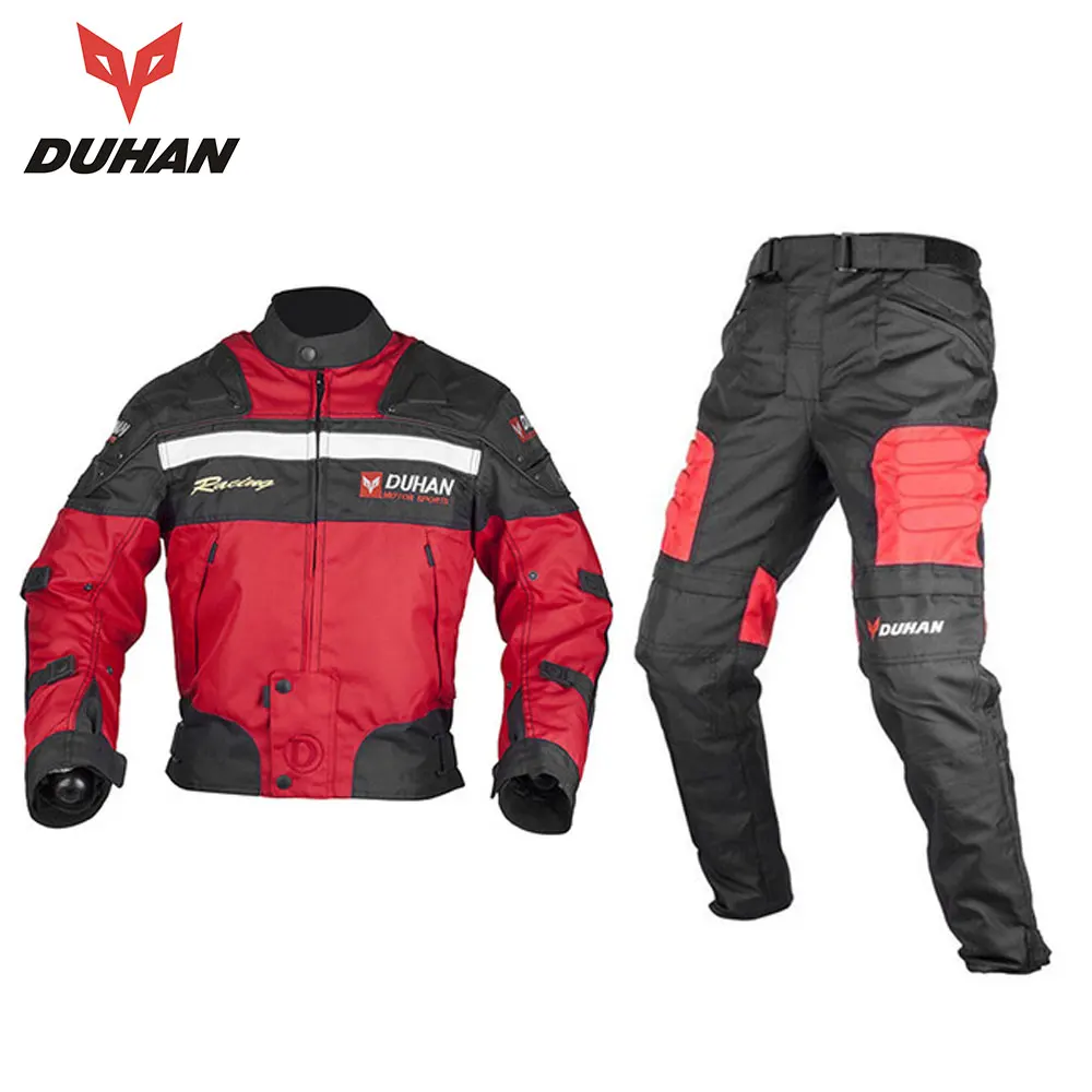 red set DUHAN мотоциклетная куртка, штаны для мотокросса, мужской Блузон для езды по бездорожью, одежда для гонок, нательная броня, черный, синий, красный цвет, для мужчин - Цвет: red set