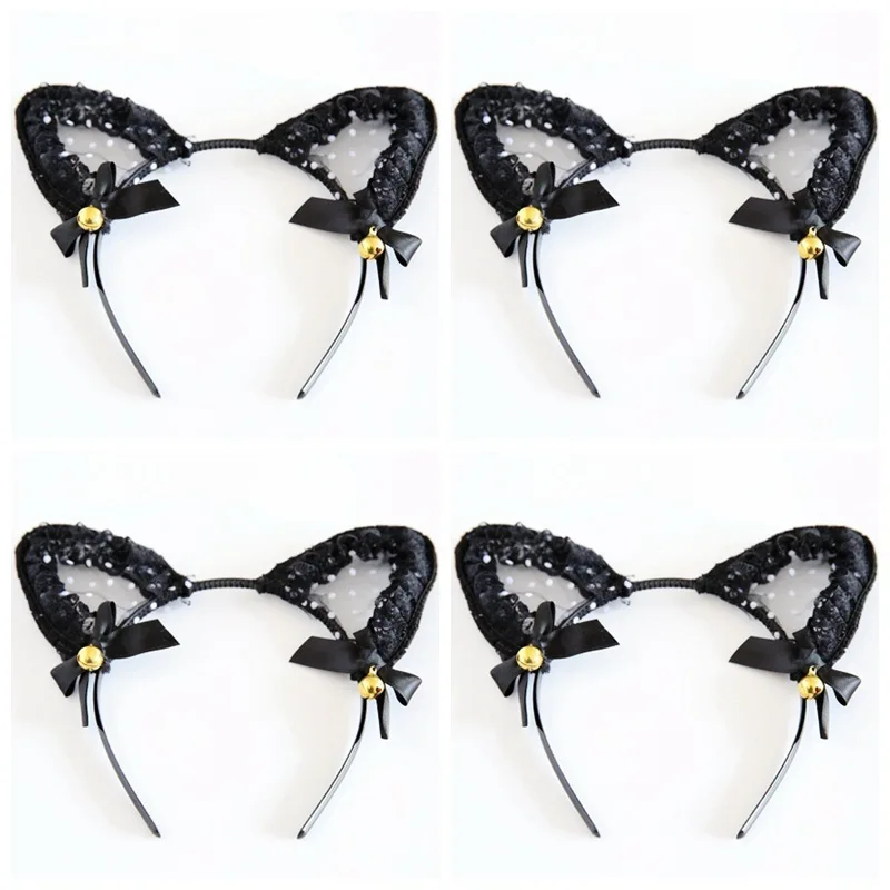 Сексуальные женские бантик-ушки с колокольчиком для кошек волнистые кружевные