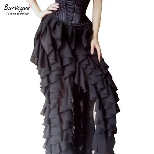 Black Burvogue женская новая юбка в стиле стимпанк Готическая кружевная длинная юбка макси стимпанк корсет юбки Бальные юбки с оборкой - Цвет: Black