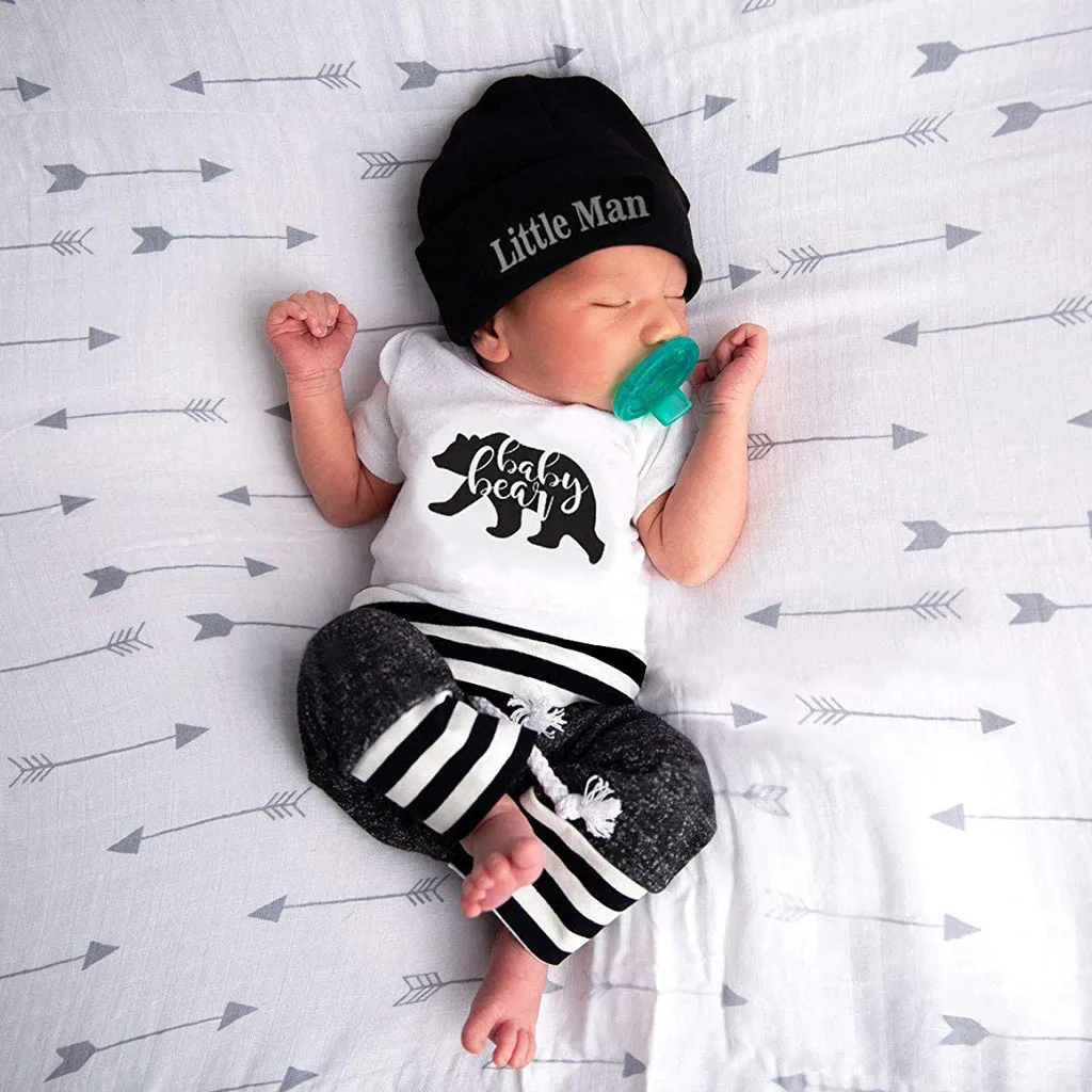 Kids Clothes Newborn Baby Boy Girl Letter Print Romper+Pants+Hat 3PCS Outfits Set Bebek Giyim | Детская одежда и обувь
