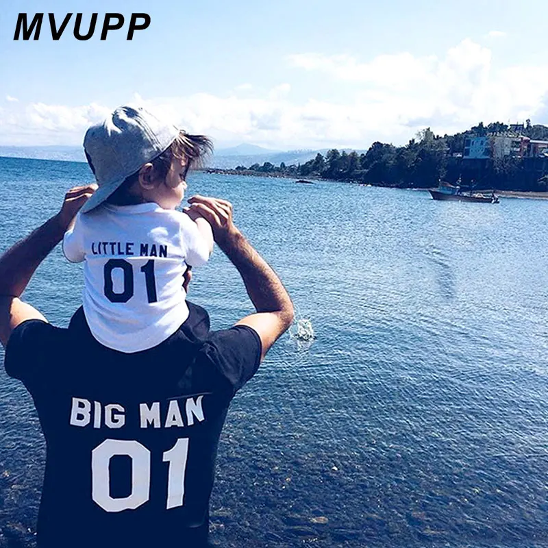 Семейный образ отец яркие усы большой человек маленький Семейные футболки с