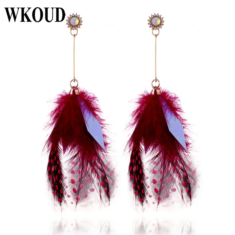 WKOUD сплава с длинной бахромой перо горный хрусталь серьги-гвоздики ASOS 4 цвета